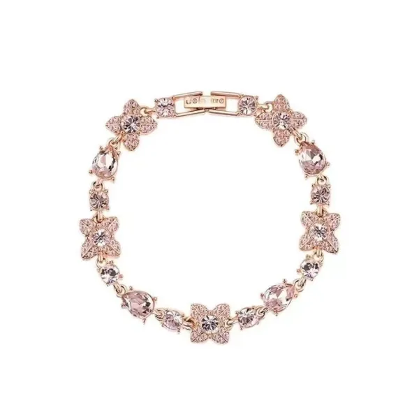 Swarovski Flower Motif Bracelet Rose Gold Pink Crystal Bracelet Jewelry - 1