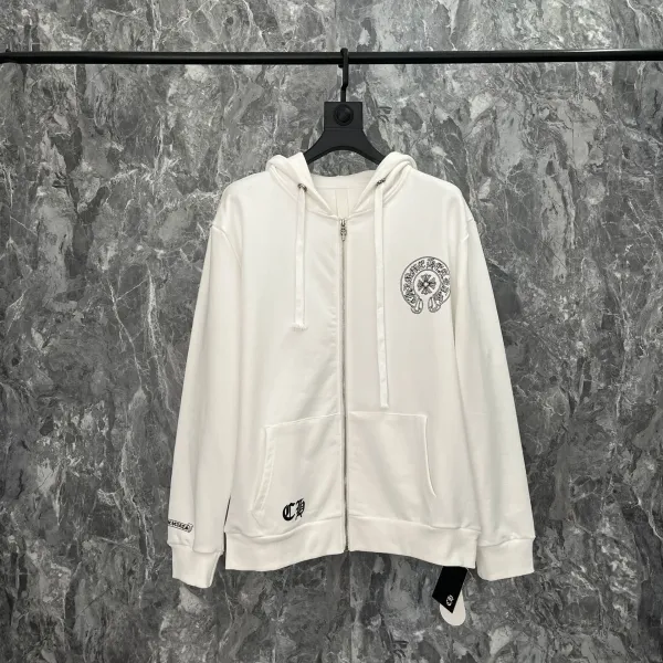 Chrome Hearts Logo Embroidered Zip-Up Hoodie White - 1