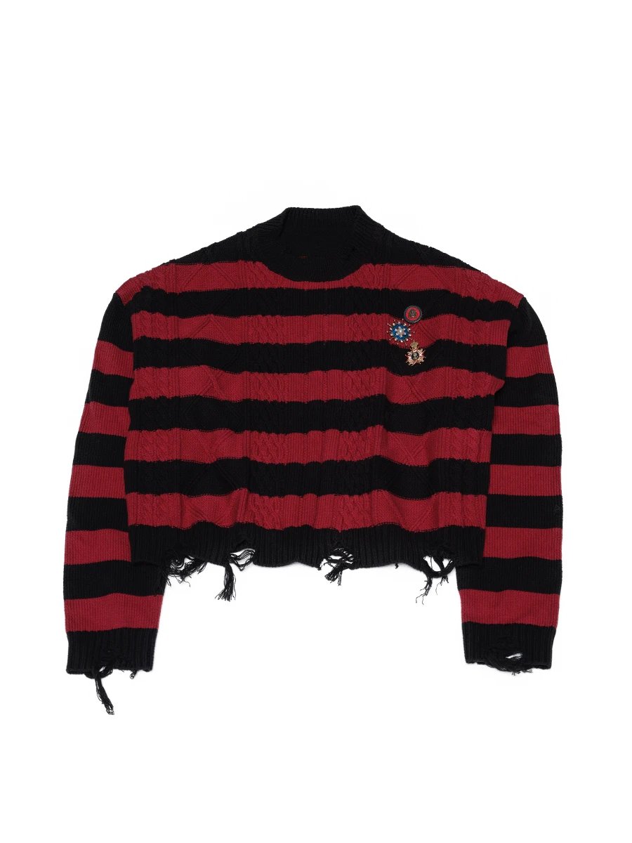 4Tra Grunge Red And Black Striped Medal Sweater Loose · 5