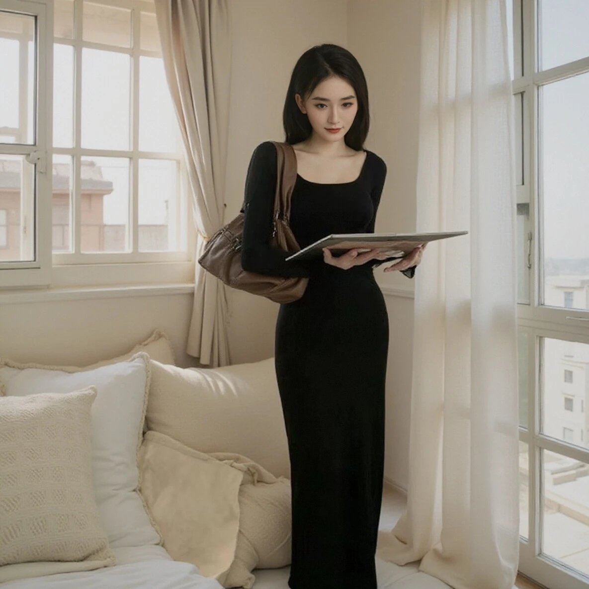 女长袖包臀鱼尾裙连衣裙 2
