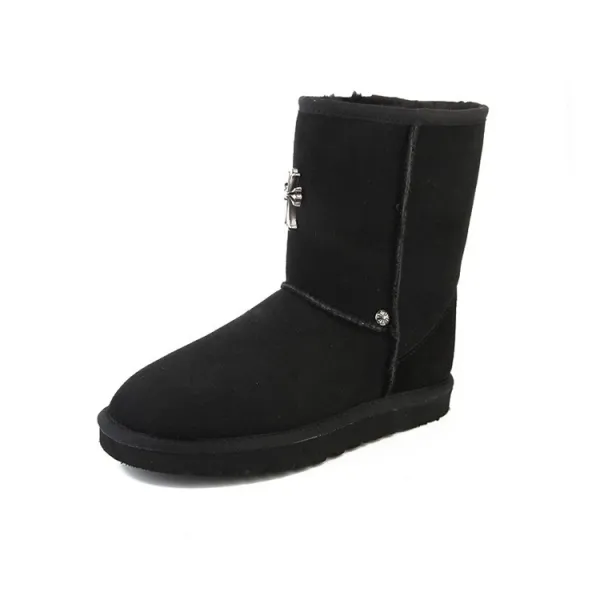 Chrome Hearts UGG Classic Short II Black Sheepskin Boots with Chrome Hearts Cross Charm Snow Boots - 1