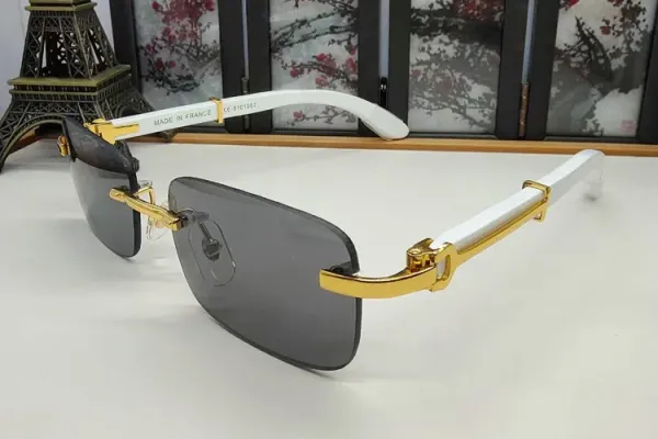 Design Rimless Sunglasses with White and Gold Accents Eyewear - 1
