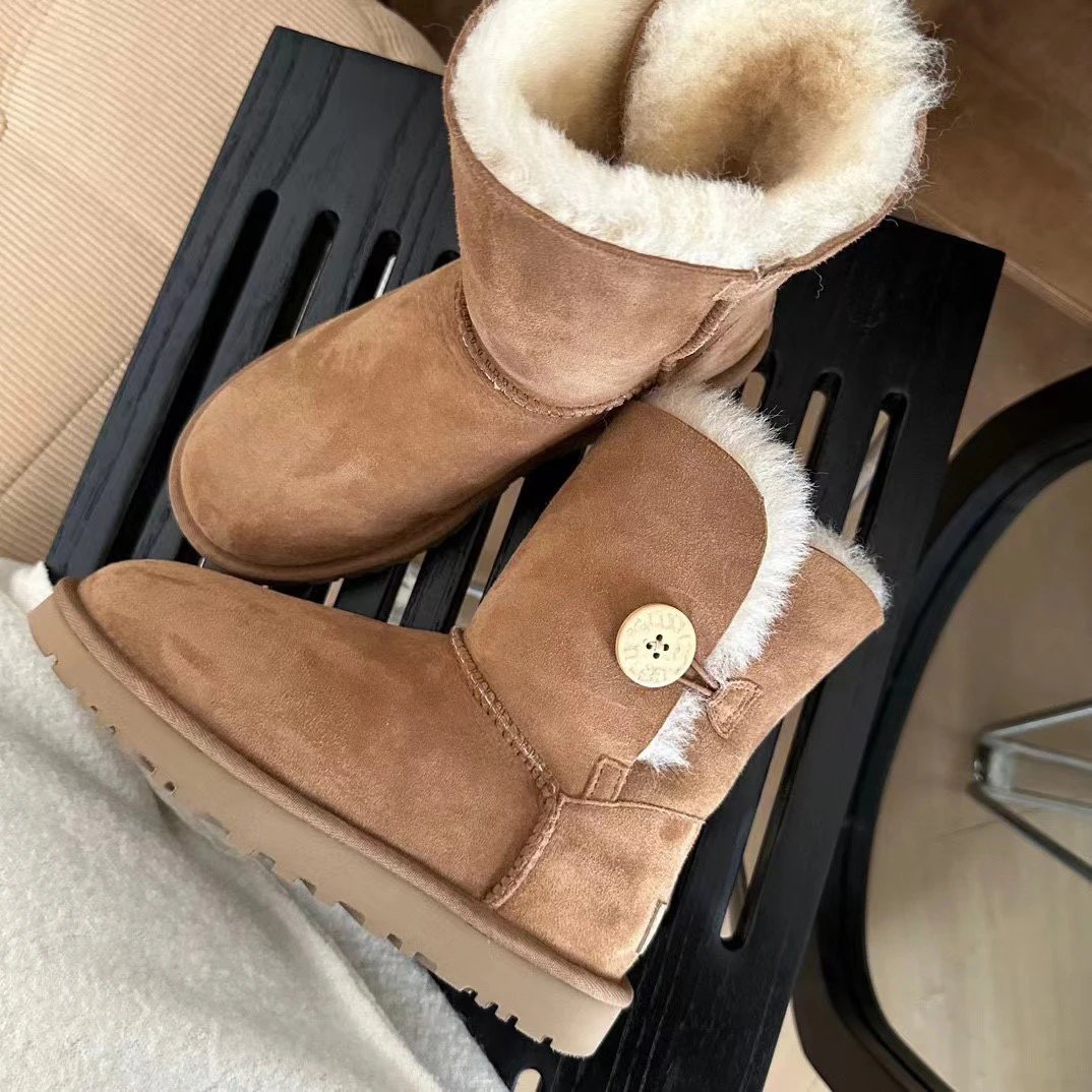 UGG Bailey Button Black Suede Shearling-Lined Ankle Boots - 8