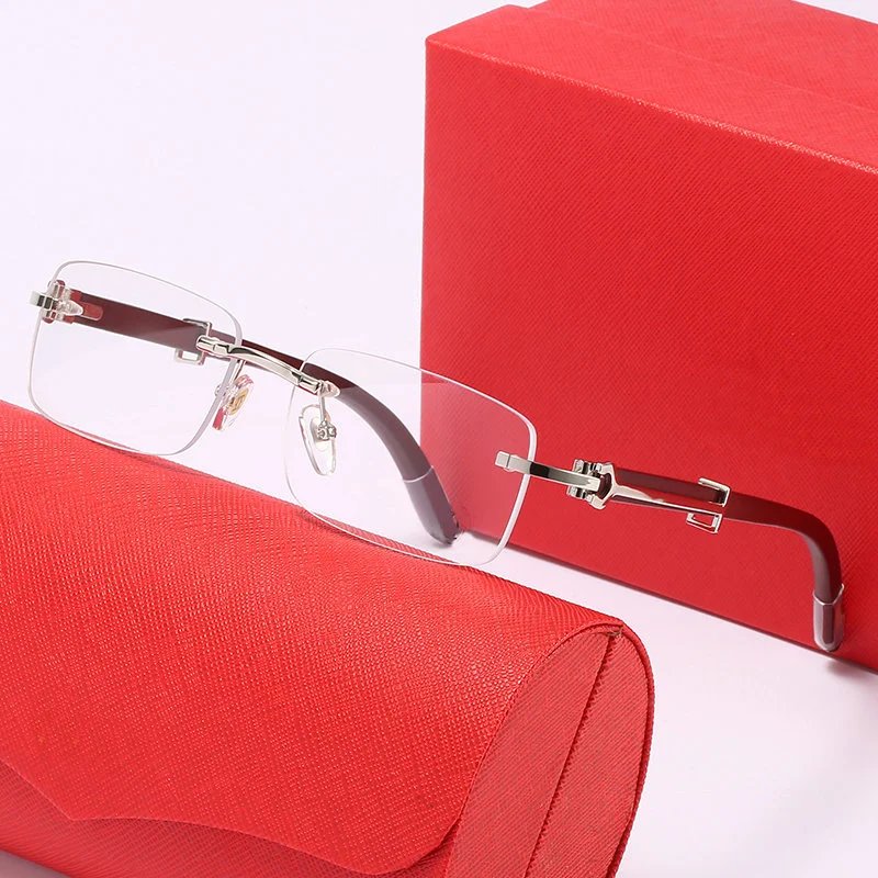 Design Rimless Optical Glasses with Red Accents and Silver Hardware Eyewear - 1