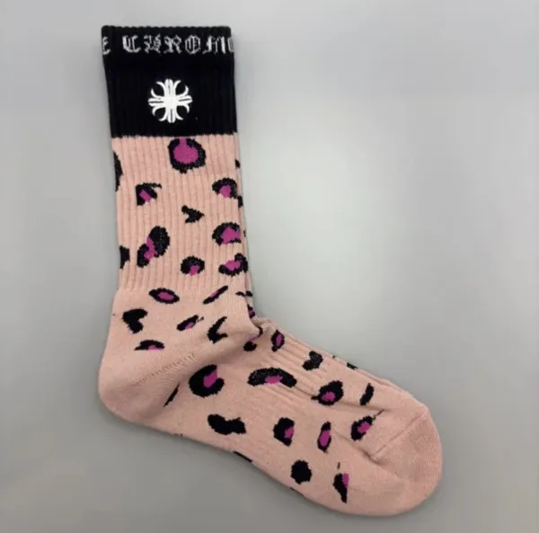 Chrome Hearts Leopard Print Socks Pink Black - 1