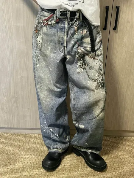 Design Custom Chain-Embellished Distressed Wide-Leg Jeans - 5