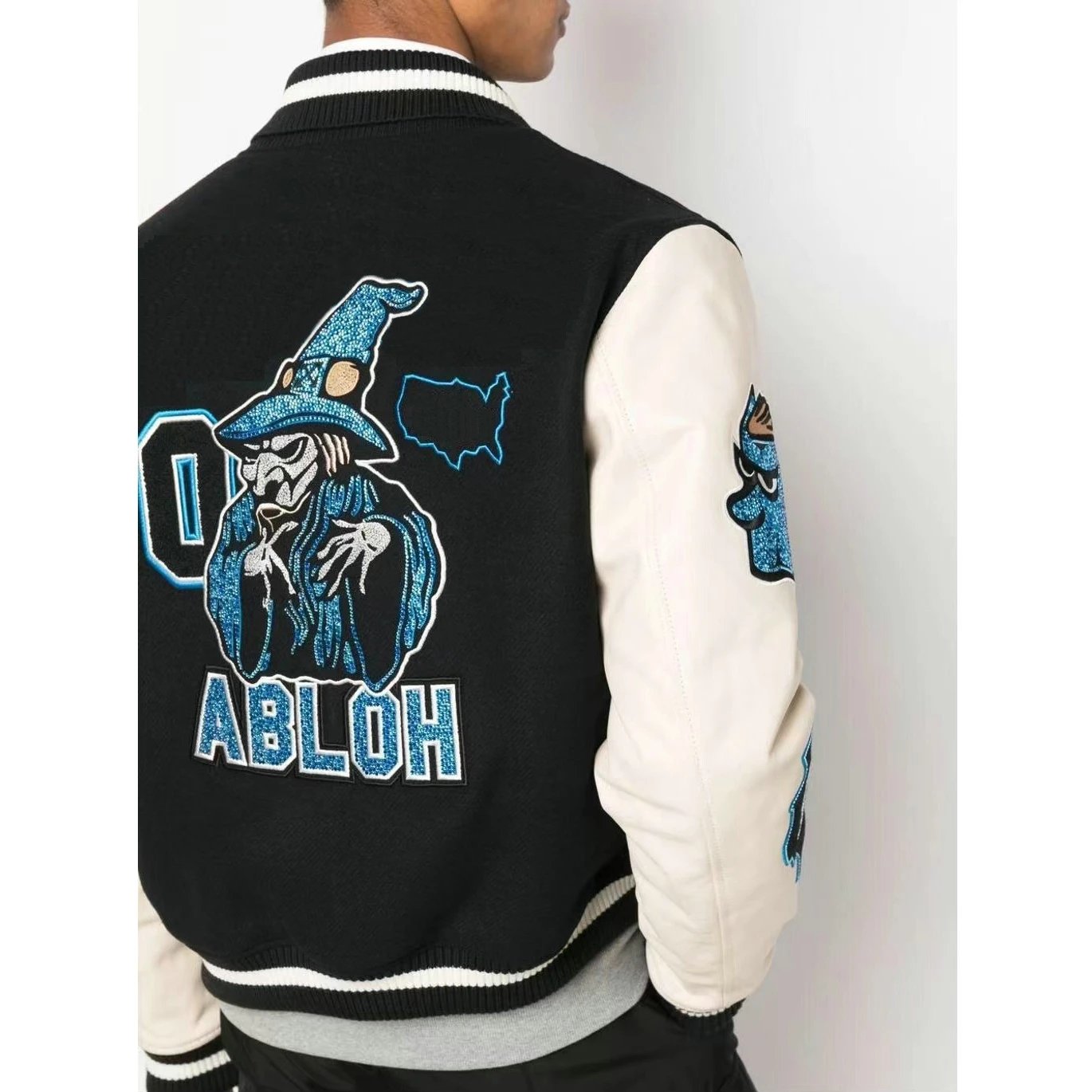 Off-White Varsity Jacket Black Purple Embroidered - 2