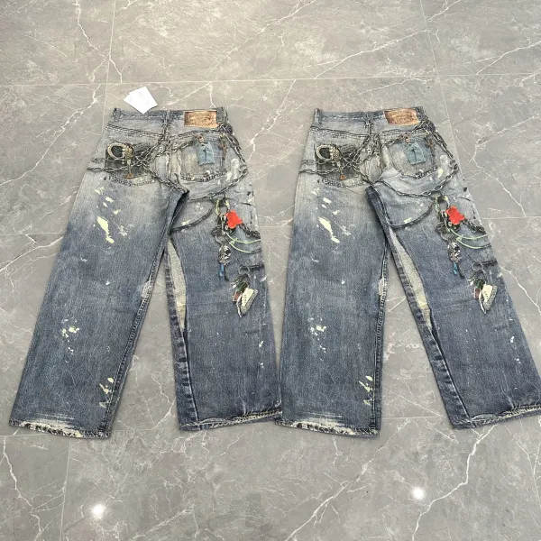 Design Custom Chain-Embellished Distressed Wide-Leg Jeans - 2