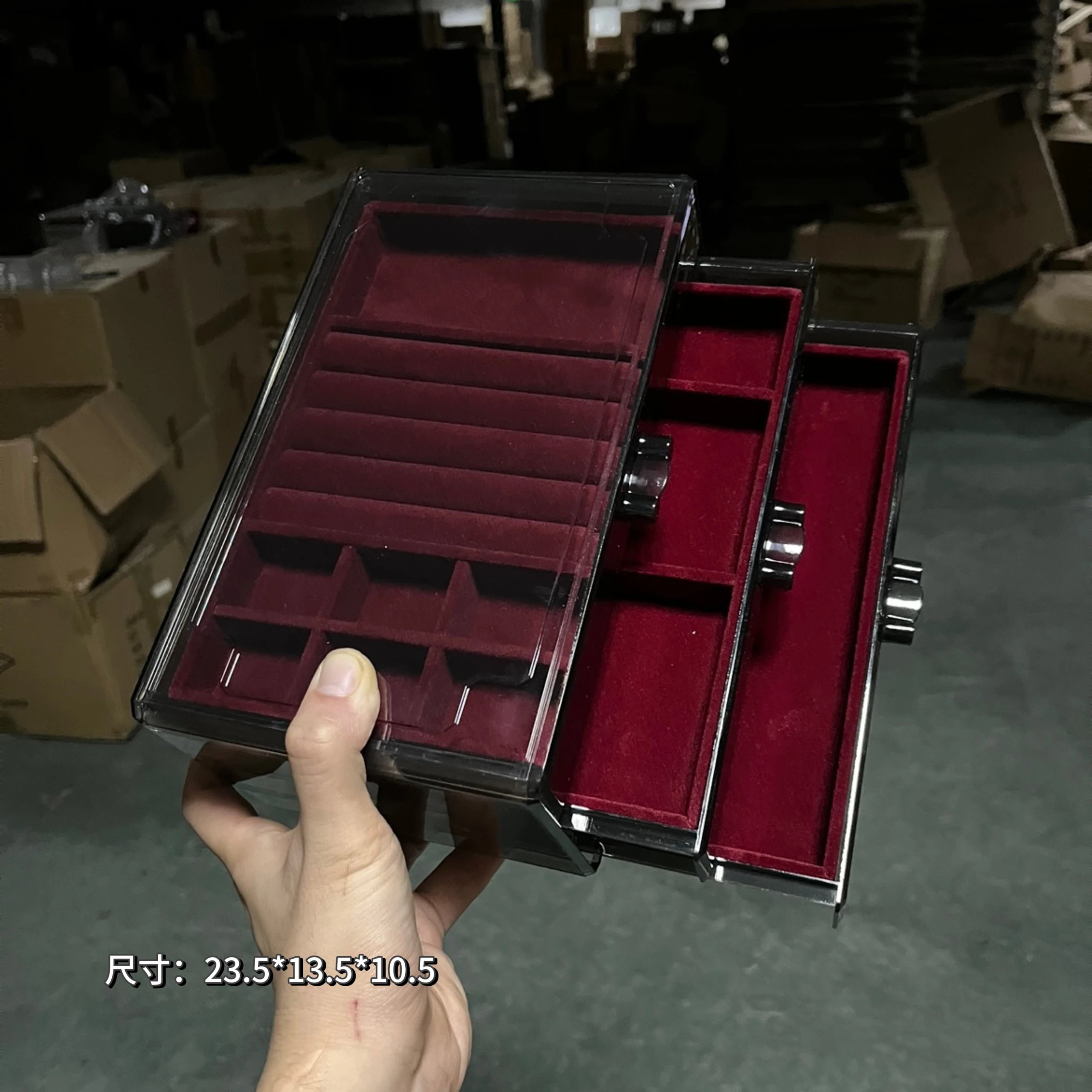 Translucent gray-red jewelry box [three-in-one regular style]