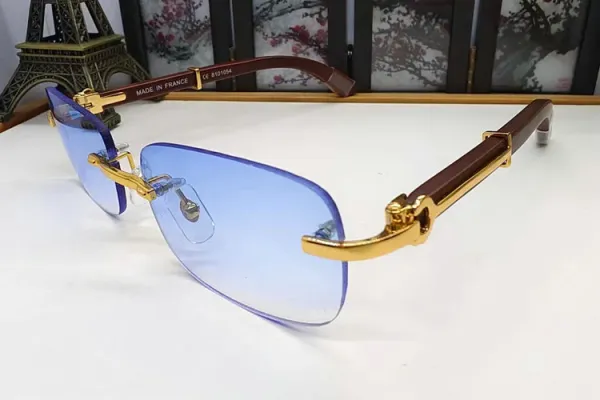 Design Rimless Blue Gradient Optical Glasses with Gold and Brown Acetate Temples Eyewear - 1