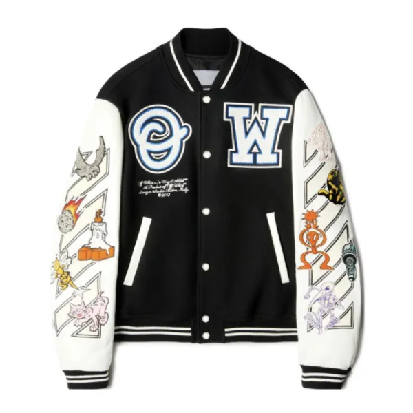 Off-White Varsity Jacket Black / White Multicolor Embroidered - 1
