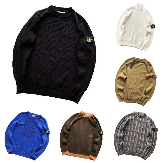 Stone Island Knitwear Crewneck knit sweater with Compass sleeve badge product detail image 1