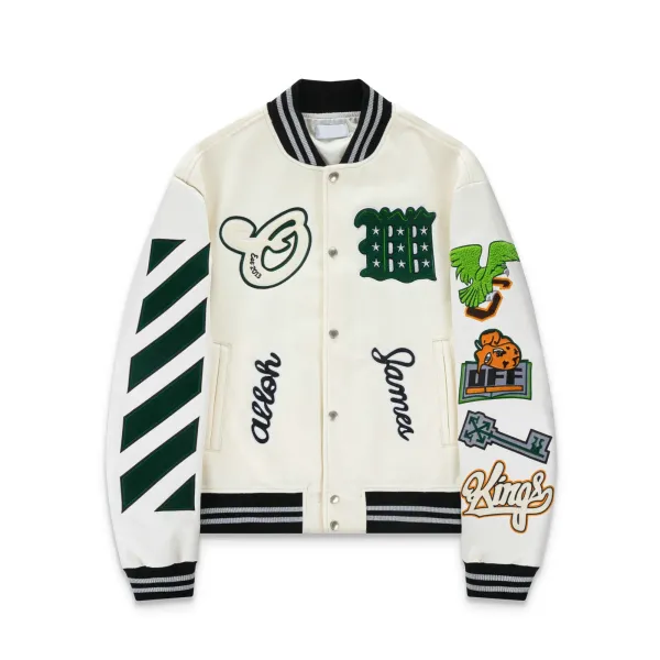 Off-White Varsity Jacket Cream Green Embroidered Patchwork Jacket Outerwear.jacket - 1