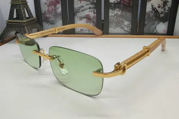 Design Rimless Wood-Frame Green Tinted Sunglasses Eyewear - 1