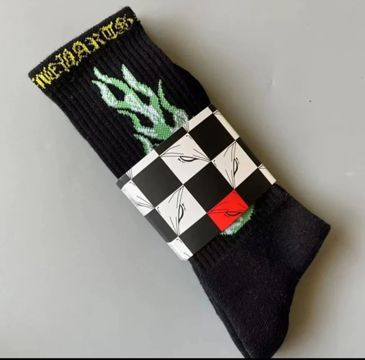 Design Lip Print Crew Socks White with Red Black Lips - 12