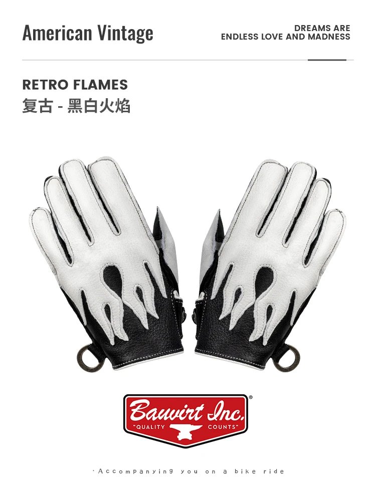 Retro Motorcycle Gloves,Summer Motorcyele RidingGloves, Men's Spring & FallAll-Season Windproof DeerskinFlame Gloves, Women's Style