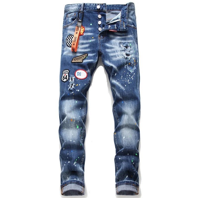 Dsquared2 Jeans Distressed paint-splatter slim-fit — Blue 1045