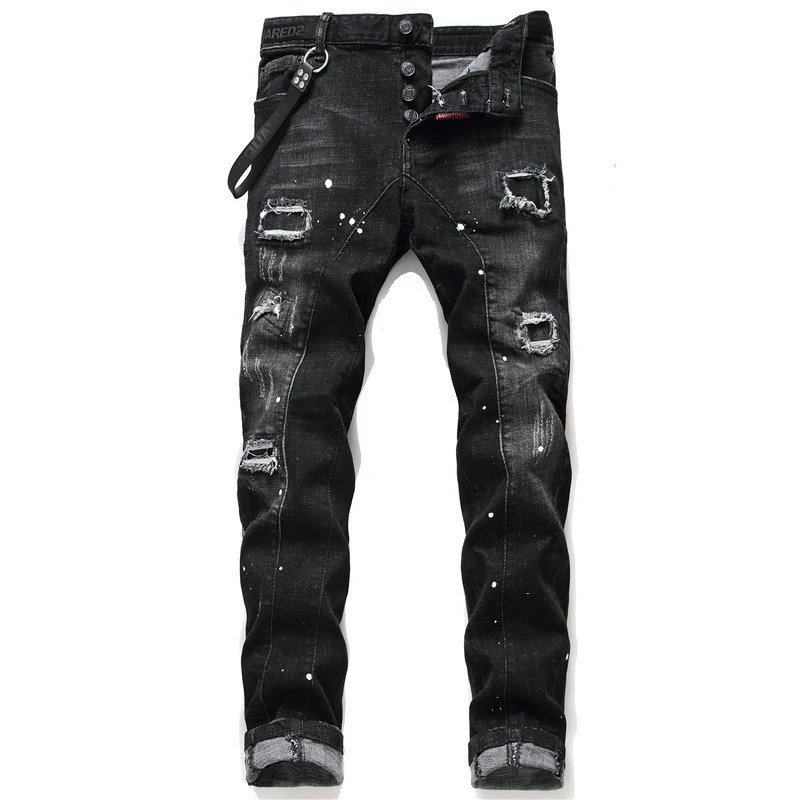 Dsquared2 Jeans Distressed paint-splatter slim-fit — Black1046