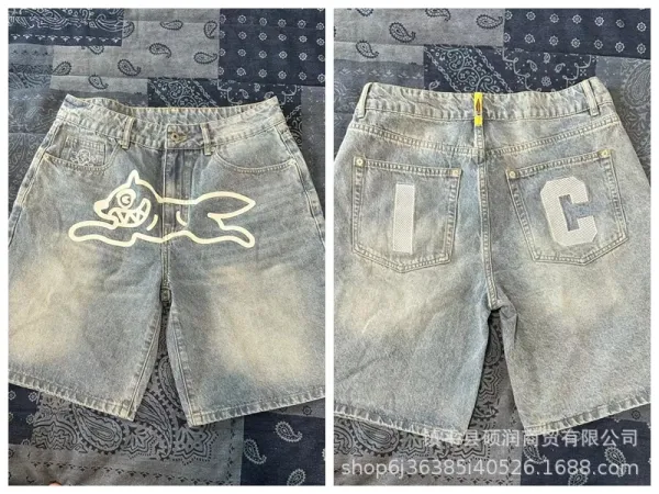 Bape x ICIC Denim Shorts Light Wash Streetwear Shorts - 1