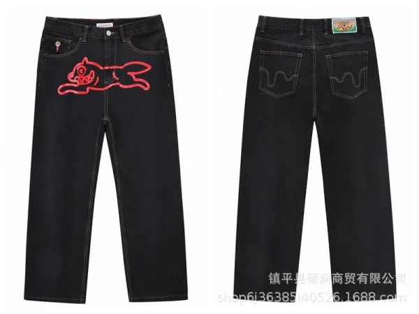 Bape x Lazy Oaf Cat Outline Embroidered Black Jeans - 1