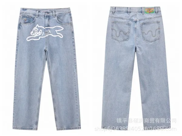 Bape x Unknown Brand Cartoon Cat Embroidered Light Wash Jeans - 1