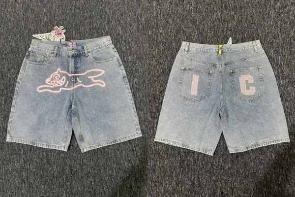 Bape x I.C. Denim Shorts Light Wash Pink Graphic Shorts - 1