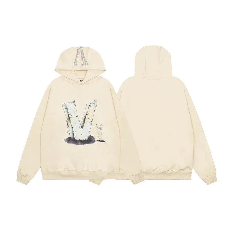 VLONE Beige Cracked Stone Skeleton Big V Hoodie