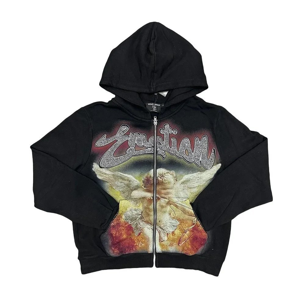 MMY Emotion Rhinestone Angel Hoodie Black