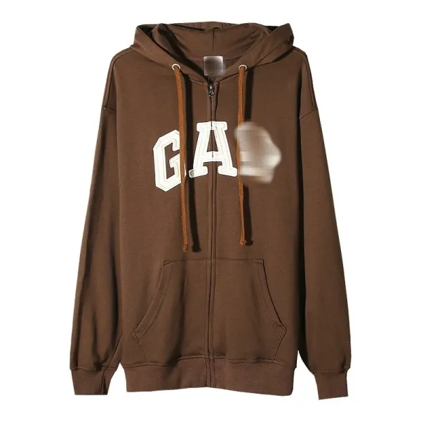 GAP Logo Hoodie Brown Zip-Up Hoodie - 1