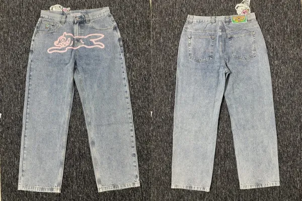 Bape Sta x Champion Denim Jeans Light Wash Pink Ape Logo Jeans - 1