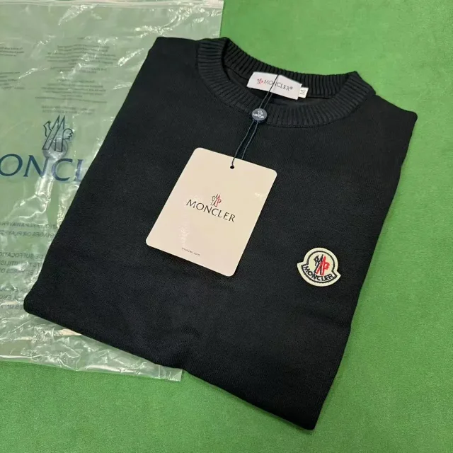 Moncler Knitwear Crewneck knit sweater with logo patch product detail image 2