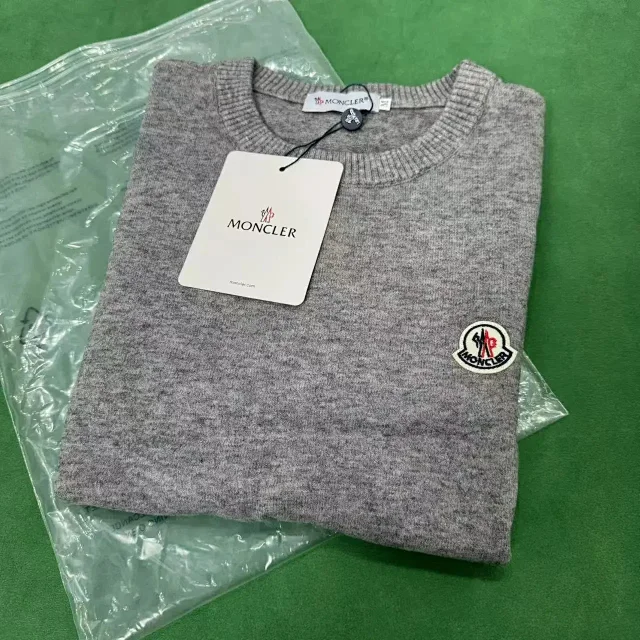 Moncler Knitwear Crewneck knit sweater with logo patch product detail image 6