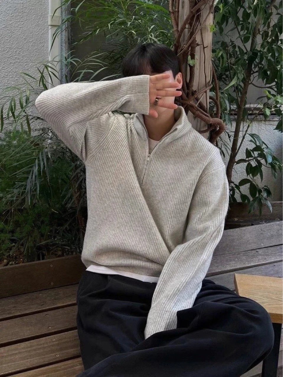 Autumn Winter Half High Neck Zip Knit Sweater photo 3