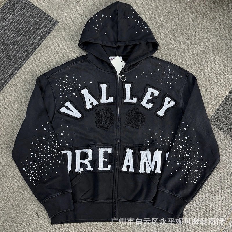 Rhinestone Zip Hoodie and Casual Pants Set photo 3