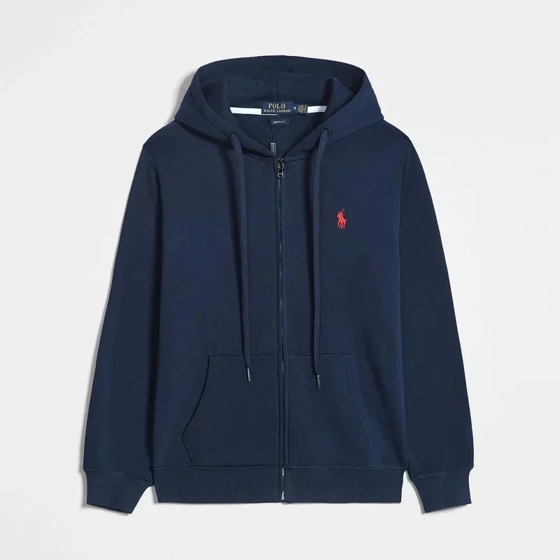 Zipper top: navy blue and red logo