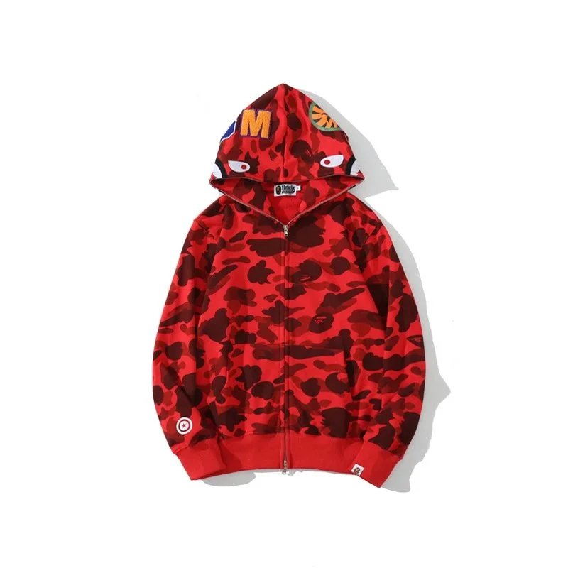 A Bathing Ape Hoodies & Sweatshirts Shark full-zip camouflage hoodie — 6767 red
