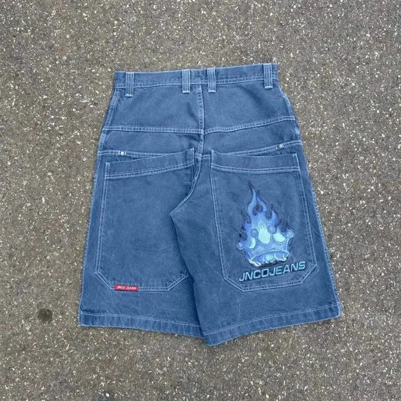 JNCO Shorts Wide-Leg Denim with Embroidered Back-Pocket Graphic — D08 blue