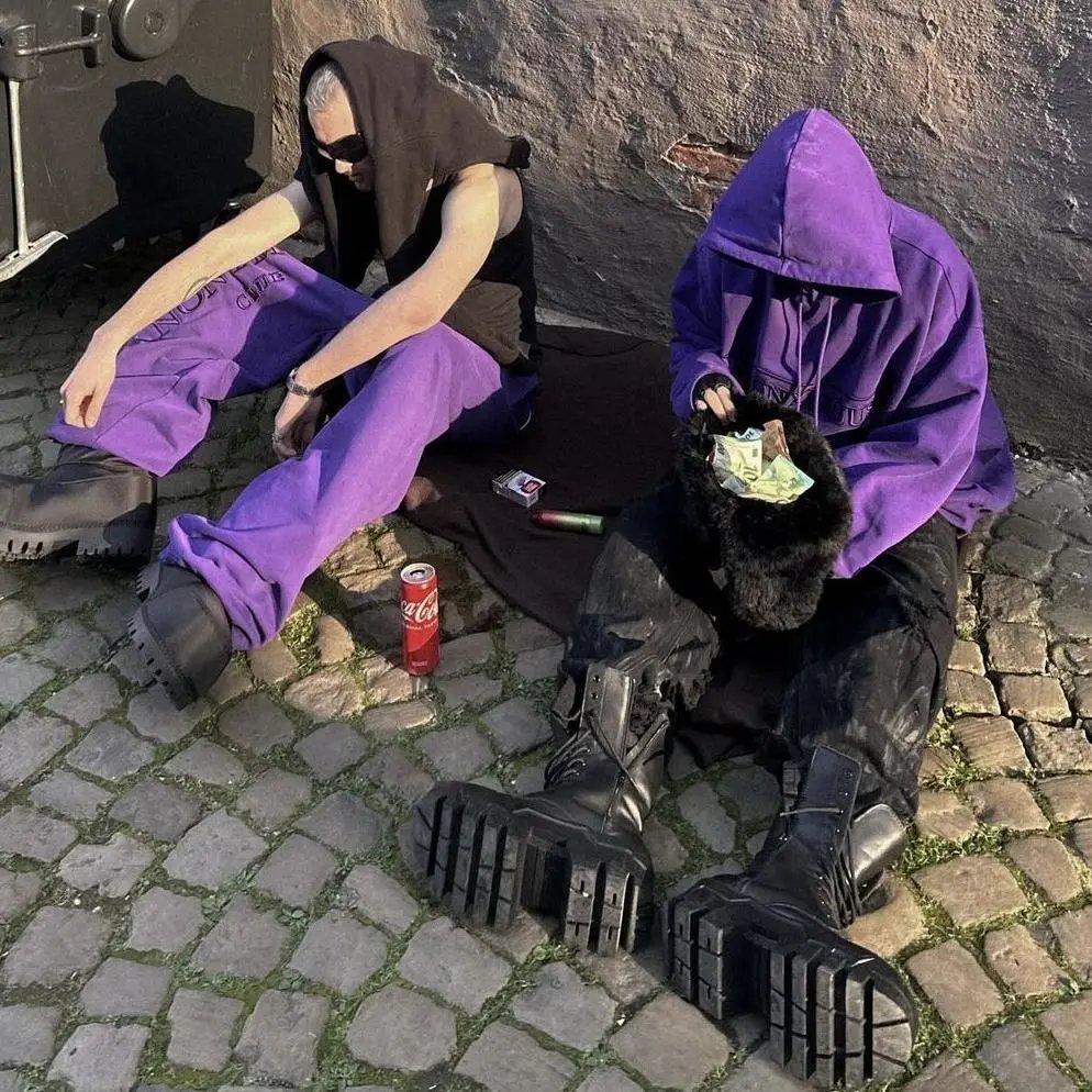 Purple Loose Hoodie Sports Sweatpants Wide Leg Pants suit 3