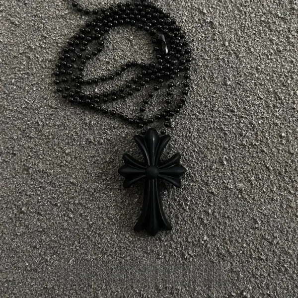Chrome Hearts Black Fleur-de-Lis Cross Pendant Necklace Jewelry - 1