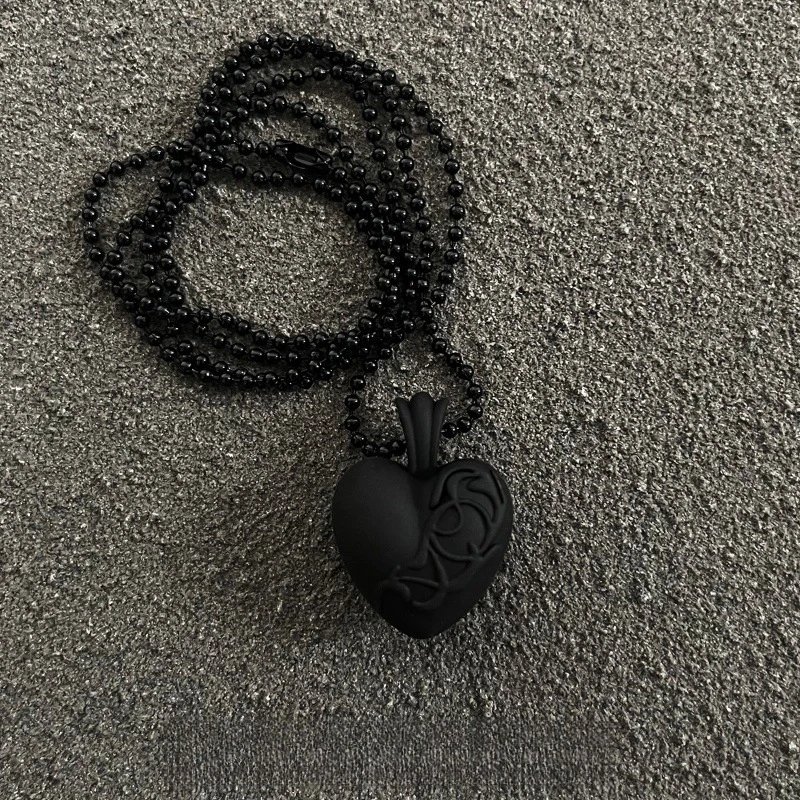 Design Black Heart Pendant Necklace with Ball Chain Jewelry - 1