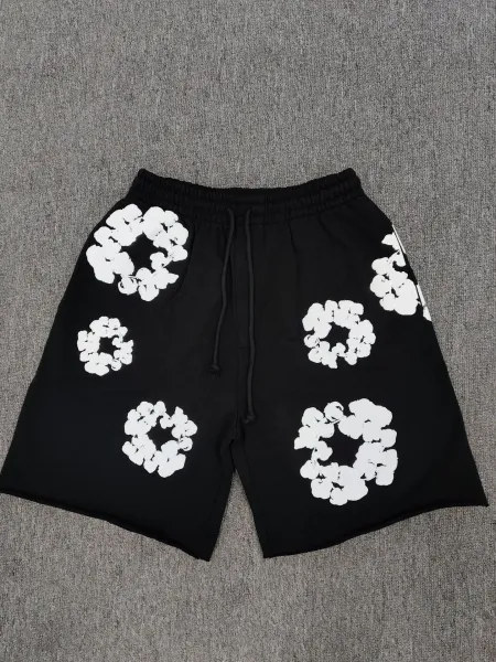 Design Floral Print Drawstring Shorts Black - 1