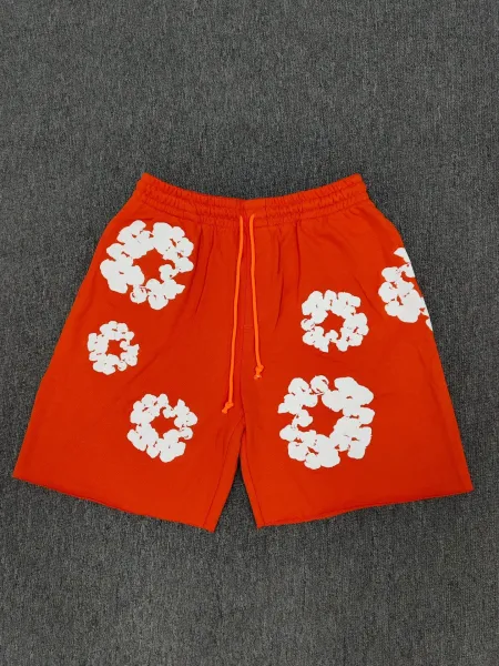 Design Floral Print Orange Drawstring Shorts - 1