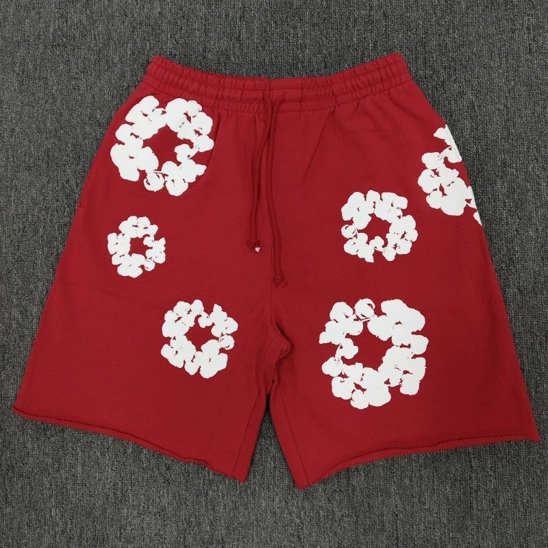 Design Floral Print Green Drawstring Shorts - 5