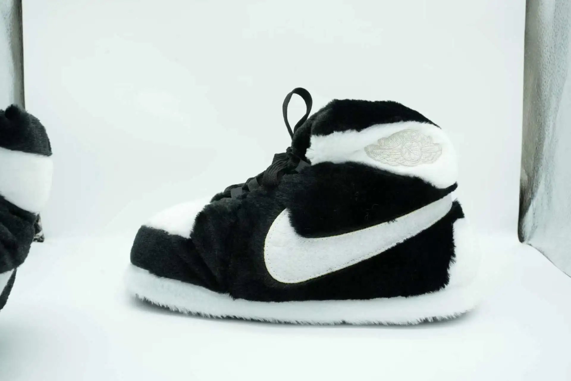 Other AJ1 Panda Design Plush Slippers Black/White