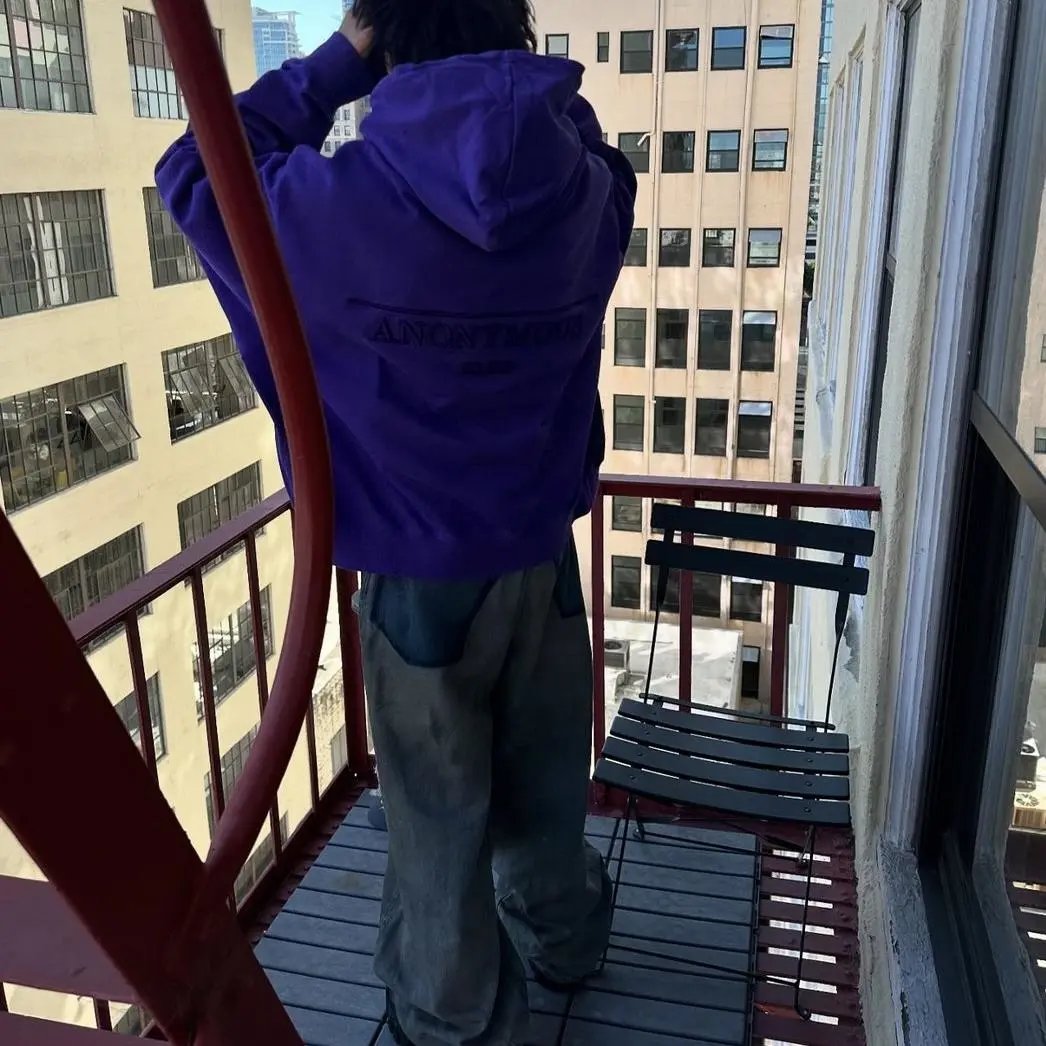 Purple Loose Hoodie Sports Sweatpants Wide Leg Pants suit 5