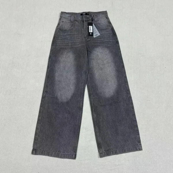 Design Wide-Leg Distressed Gray Jeans - 1