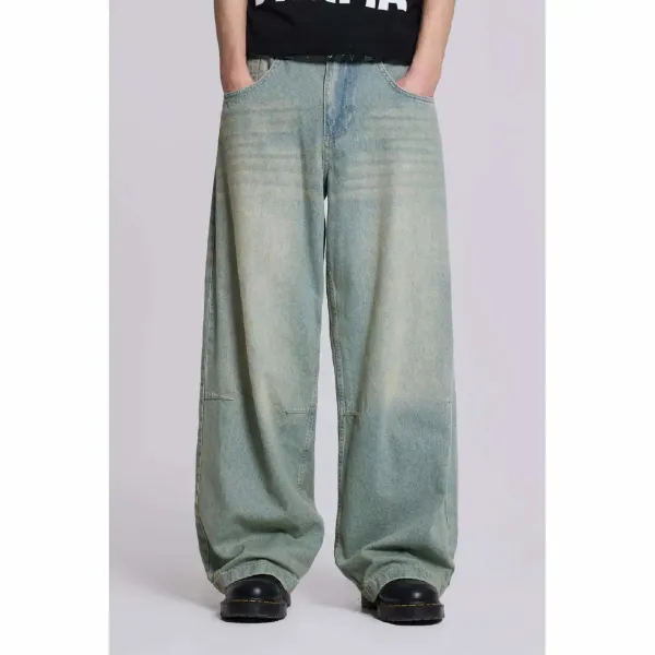 Design Wide-Leg Distressed Washed Green Jeans - 1