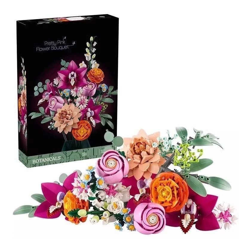 Compatible with LEGO Building Blocks 10342 Pink, Dai, Eternal Flower, Rose Gift, Orchid Bundle Assembly Toy