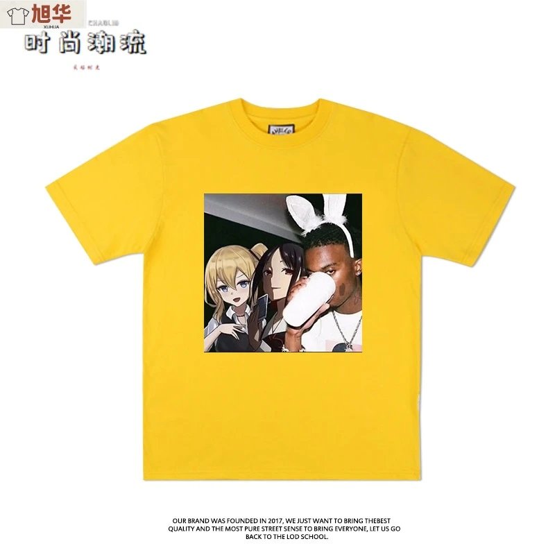 Playboi Carti Two-Dimensional Retro European and American High Street Black T-Shirt Hip-Hop Rap Men's and Women's Short-Sleeved Loose Fashion Brand