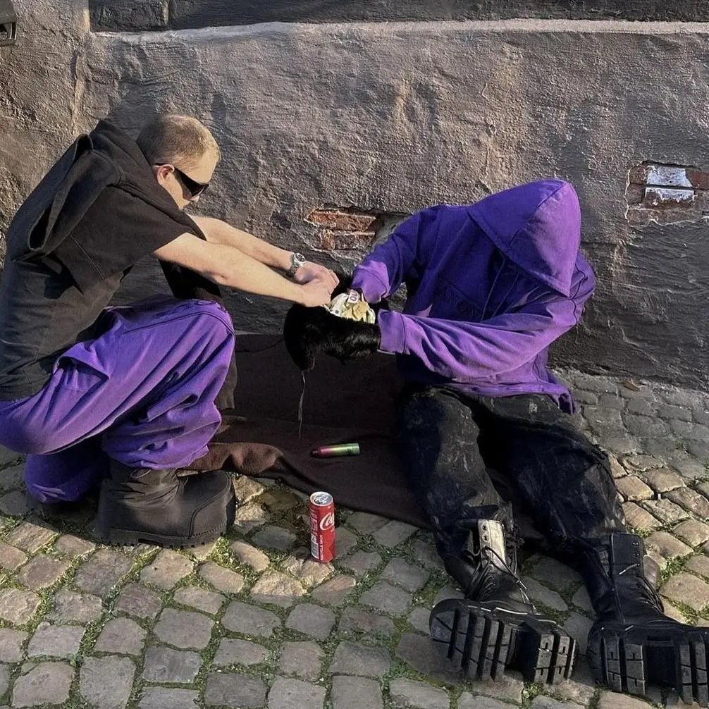 Purple Loose Hoodie Sports Sweatpants Wide Leg Pants suit 2